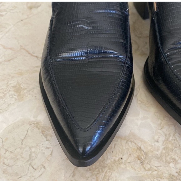 Club Monaco Alexia Snakeskin Embossed Leather Pointed Toe Loafers - Picture 2 of 5